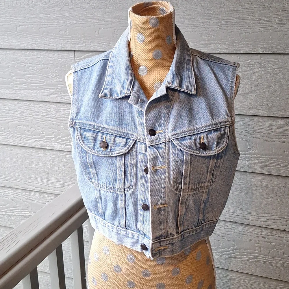 Vintage 90s Great Land trading company cropped denim vest size small - Picture 2 of 11